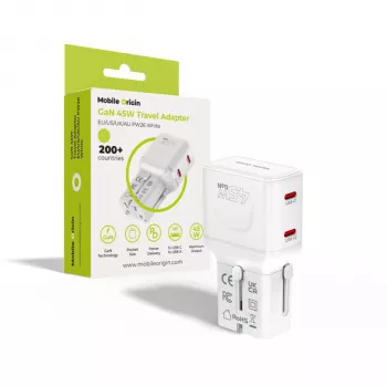 Mobile Origin 45W Ταξιδιωτικός προσαρμογέας EU/US/UK/AU PW26, Λευκό