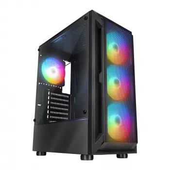 Rampage SHIVA Mid Tower Κουτί PC με πλαϊνό παράθυρο από σκληρυμένο γυαλί και 4x ανεμιστήρες 120mm Rainbow RGB, μαύρο