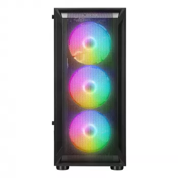 Rampage SHIVA Mid Tower Κουτί PC με πλαϊνό παράθυρο από σκληρυμένο γυαλί και 4x ανεμιστήρες 120mm Rainbow RGB, μαύρο