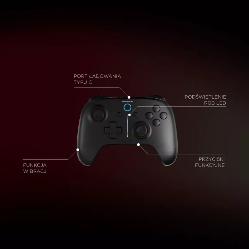 Rampage Hydra Pro Pad Wireless RGB 2.4G Hall Effect χειριστήριο με μαγνητικά triggers, μαύρο