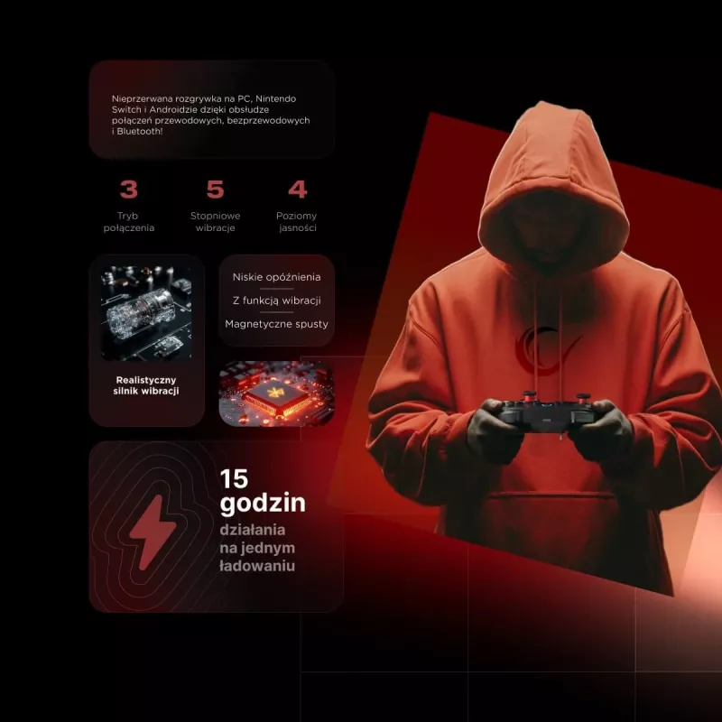 Rampage Hydra Pro Pad Wireless RGB 2.4G Hall Effect χειριστήριο με μαγνητικά triggers, μαύρο