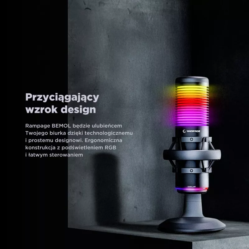 Rampage Bemol RGB USB-C μικρόφωνο gaming, μαύρο