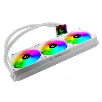 Rampage INFINITE V360 all-in-one υδρόψυκτη ψύκτρα CPU 360mm ARGB, ένδειξη θερμοκρασίας, λευκό