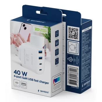 GEMBIRD TA-UC-2A2C-PD40-01-W GaN USB PD Φορτιστής 4 Θυρών, 40 W, Λευκό