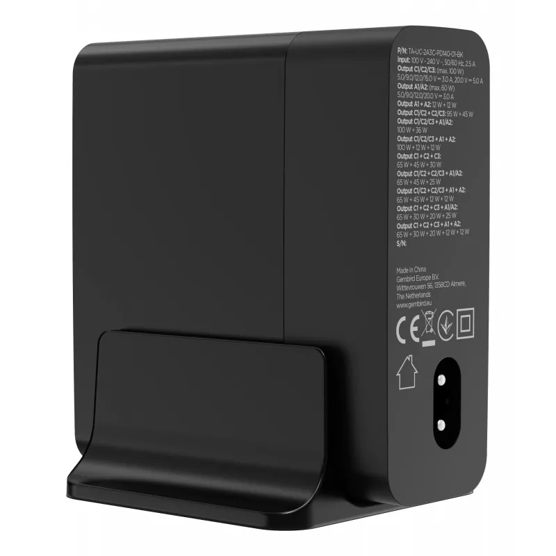 GEMBIRD TA-UC-2A3C-PD140-01-BK GaN 5-Θυρών USB-C & USB-A Ταχυφορτιστής, 140 W, Μαύρο