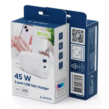 Gembird TA-UC-1A1C-PD45-01-W 45W USB-C PD Τροφοδοτικό Λευκό