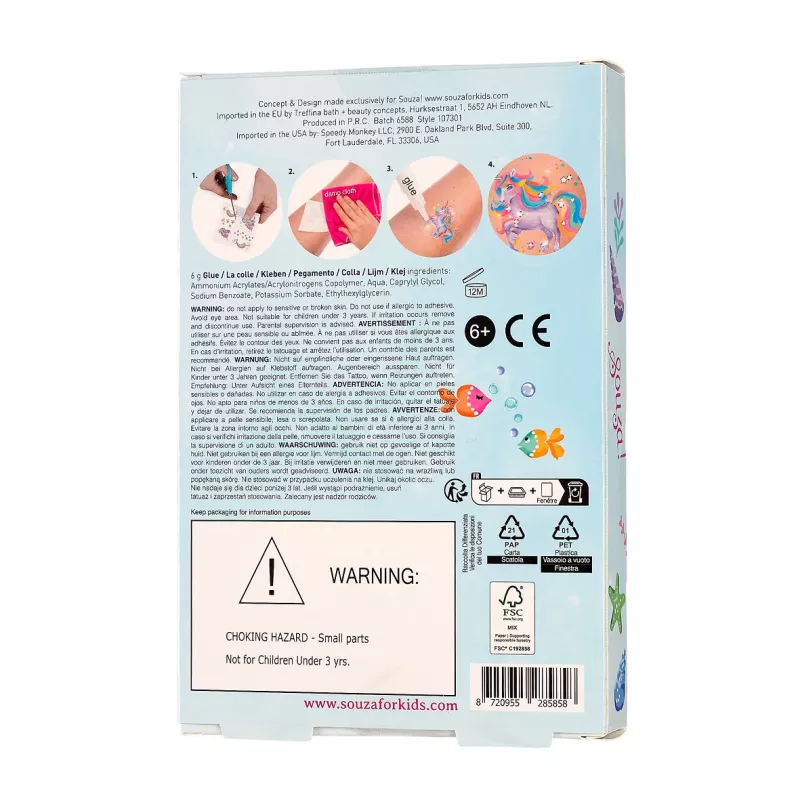 Souza! σετ glitter tattoo με κρυστάλλους γοργόνα 5 τεμ.