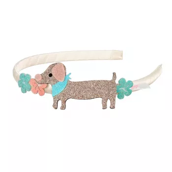 Souza! κορδέλα κεφαλής με glitter λουλούδια και dachshund Puck