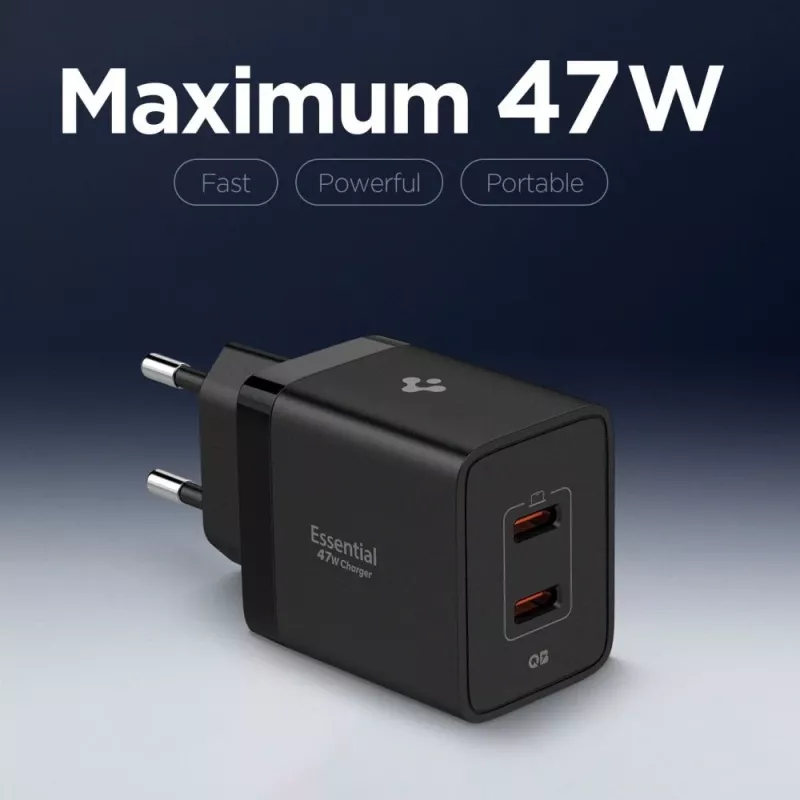 SPIGEN ESSENTIAL EE472EU Φορτιστής δικτύου 2 θυρών 47W Μαύρο