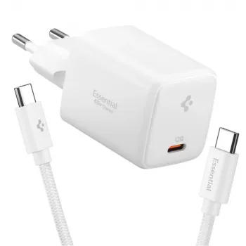 SPIGEN EE451EU Essential Φορτιστής δικτύου 1 θύρας 45W + Καλώδιο USB-C Λευκό