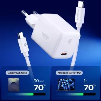 SPIGEN EE451EU Essential Φορτιστής δικτύου 1 θύρας 45W + Καλώδιο USB-C Λευκό