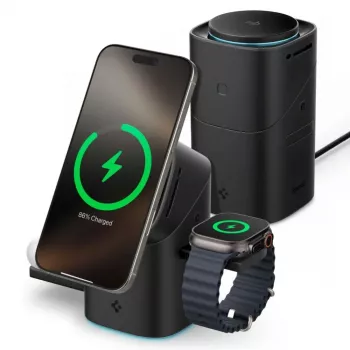 SPIGEN EF223MS Essential 3-in-1 Περιστρεφόμενος Μαγνητικός Ασύρματος Φορτιστής MagSafe 15W Qi2 Μαύρο