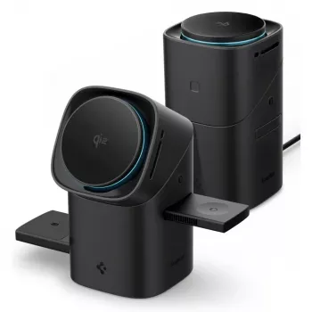SPIGEN EF223MS Essential 3-in-1 Περιστρεφόμενος Μαγνητικός Ασύρματος Φορτιστής MagSafe 15W Qi2 Μαύρο