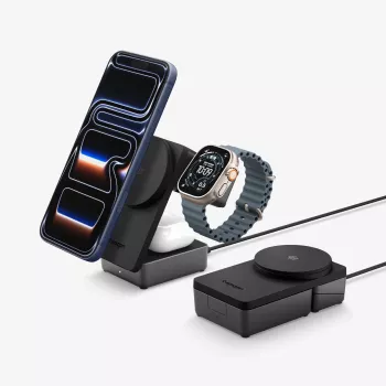 SPIGEN EF323MQ Essential 3-in-1 μαγνητικός ασύρματος φορτιστής MagSafe 25W Qi2 μαύρο