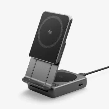 Spigen Essential Qi2 2-in-1 ασύρματη βάση φόρτισης 25W MagSafe μαύρο