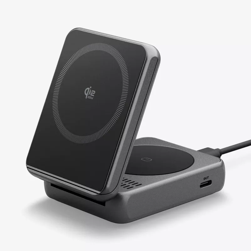 Spigen Essential Qi2 2-in-1 ασύρματη βάση φόρτισης 25W MagSafe μαύρο