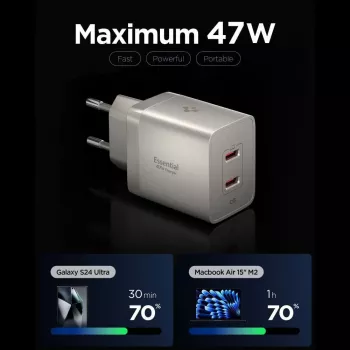 SPIGEN EE472EU-GAN Essential φορτιστής δικτύου 2 θυρών 47W Natural Titanium
