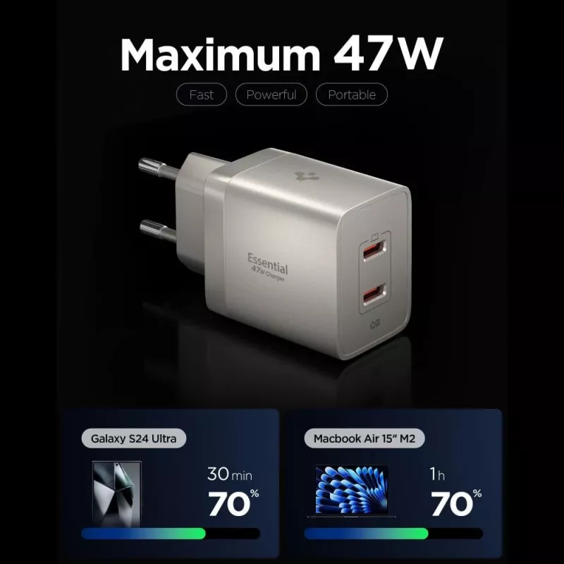 SPIGEN EE472EU-GAN Essential φορτιστής δικτύου 2 θυρών 47W Natural Titanium