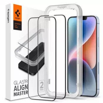 Spigen AlignMaster Glass Full Coverage Screen Protector για Apple iPhone 13/13 Pro/14/16E/17E μαύρο (συσκευασία 2 τεμ.)
