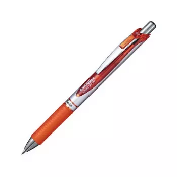 Pentel EnerGel Xm στυλό gel με μηχανισμό - πορτοκαλί μελάνι - 0,35 mm - ασημί σώμα με πορτοκαλί λεπτομέρειες - λαστιχένια λαβή - στρογγυλό σώμα