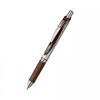Pentel EnerGel Xm στυλό gel με μηχανισμό - καφέ μελάνι - 0.35 mm - εξαιρετικά λεπτή μύτη - μύτη βελόνας - πλαστικό σώμα - λαστιχένια λαβή - καφέ σώμα - ασημί κλιπ - στρογγυλό σχήμα