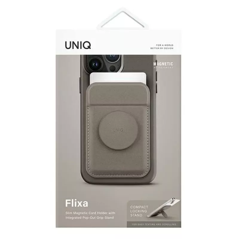 UNIQ Flixa μαγνητικό πορτοφόλι καρτών με Kickstand Flint Grey MagSafe