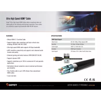 Gefen GEF-CAB-HS-HDMI-2M Καλώδιο HDMI 2.1 2m Μαύρο 48Gbit/s 3D