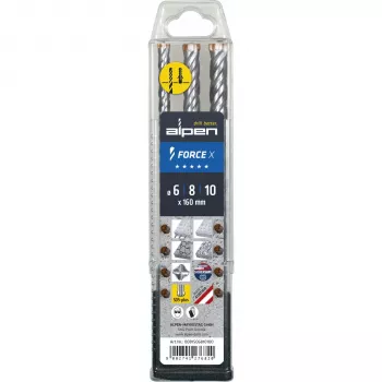 Alpen SDS+ FORCE X Σετ τρυπάνια SDS-plus, 3 τεμ., 6-8-10 x 160 mm, 4 κόψεων, καρβιδίου