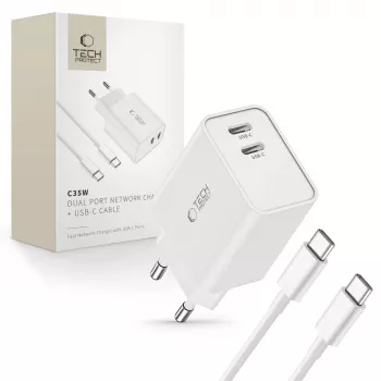 Tech-Protect C35W φορτιστής 2 θυρών USB-C λευκό