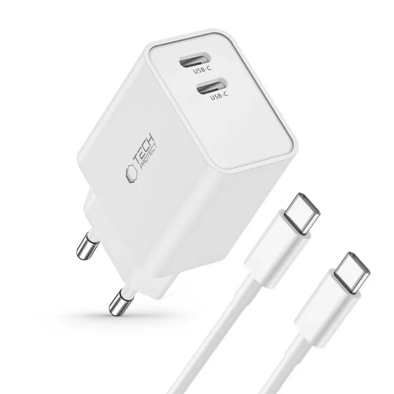 Tech-Protect C35W φορτιστής 2 θυρών USB-C λευκό