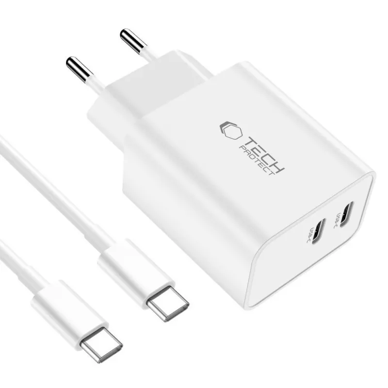 Tech-Protect C35W φορτιστής 2 θυρών USB-C λευκό