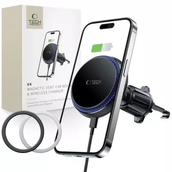 TECH-PROTECT MM15W-V4 Μαγνητική βάση αυτοκινήτου MagSafe για αεραγωγό Ασύρματος φορτιστής 15W Μαύρο