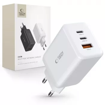 TECH-PROTECT C65W Φορτιστής δικτύου 3 θυρών PD 65W / QC3.0 Λευκό