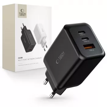 TECH-PROTECT C65W Φορτιστής δικτύου 3 θυρών PD 65W / QC3.0 Μαύρο