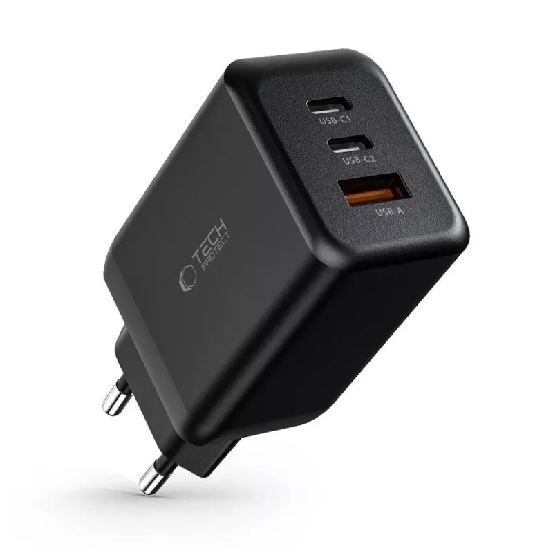 TECH-PROTECT C65W Φορτιστής δικτύου 3 θυρών PD 65W / QC3.0 Μαύρο