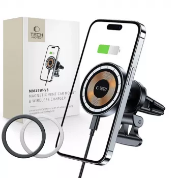 TECH-PROTECT MM15W-V5 Μαγνητική βάση αυτοκινήτου MagSafe για αεραγωγό Ασύρματος φορτιστής 15W Μαύρο