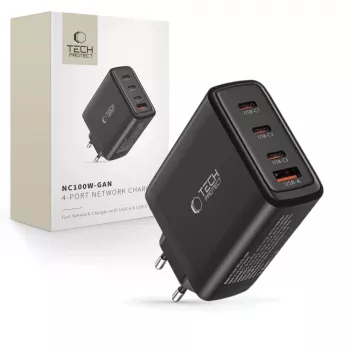 Tech-Protect NC100W-GAN 4-PORT Μαύρος επιτοίχιος φορτιστής GaN 100W USB-C