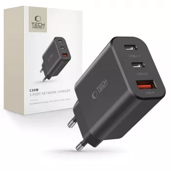 Tech-Protect NC30W Φορτιστής USB-C 3 θυρών Μαύρο 30W