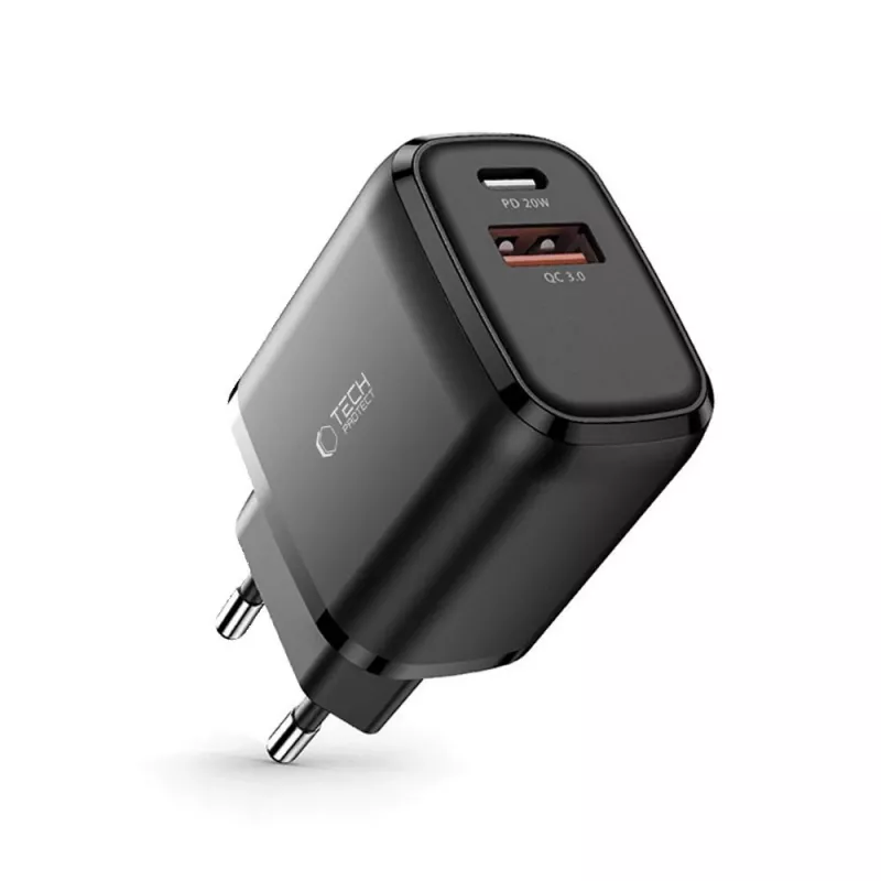 TECH-PROTECT C20W 2-θυρο φορτιστής δικτύου PD20W/QC3.0 μαύρο