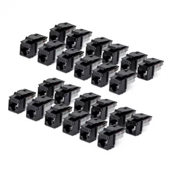 StarTech.com Cat6 Keystone Jack Συσκευασία 24 τεμ., RJ45 Ethernet Keystone Κουπλέρ, UTP Cat6 Πρίζα Τοίχου, 90 Μοίρες 110 Punch Down, Μαύρο, 10GBase-T