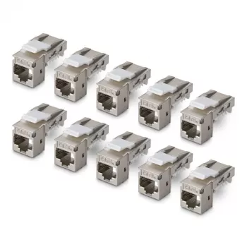 StarTech.com Θωρακισμένο Cat6a Keystone Jack Module Συσκευασία 10 τεμ. RJ45 Ethernet Θηλυκό, STP, 90 Μοίρες Γωνιακό, Χωρίς Εργαλεία, Ασημί, 10GBase-T