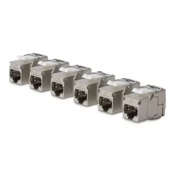 StarTech.com Cat8 Keystone Jack Module Συσκευασία 6 τεμ. RJ45 Ethernet Keystone Κουπλέρ, UTP Cat8 Πρίζα Τοίχου, 180 Μοίρες, Χωρίς Εργαλεία, Επίπεδο, Ασημί, RJ-45, Υποδοχή Θηλυκή, 25/40GBase-T