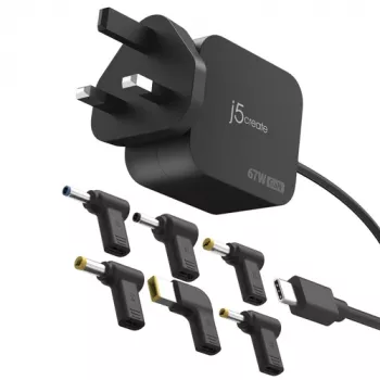 J5CREATE 67W GaN PD USB-C Μίνι φορτιστής με βύσμα UK και 6 υποδοχές DC