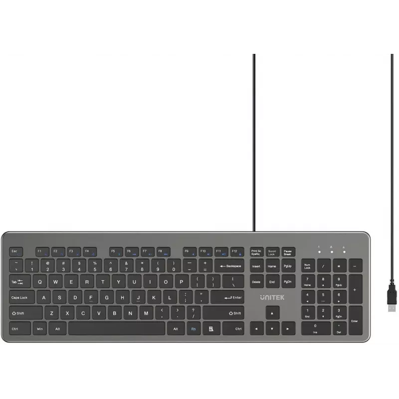 UNITEK SlimTap Ενσύρματο πληκτρολόγιο γραφείου, USB-A, Γκρι
