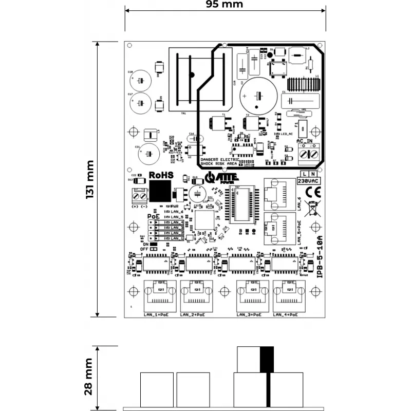 ATTE IPB-5-10A-OF Switch PoE 6 θυρών με ενσωματωμένη τροφοδοσία
