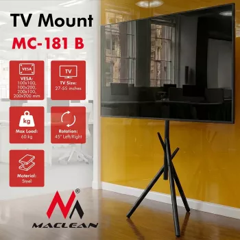Maclean βάση/στήριξη TV δαπέδου, 27-55 ίντσες, VESA 200x200, 60 kg, μαύρο, MC-181 B