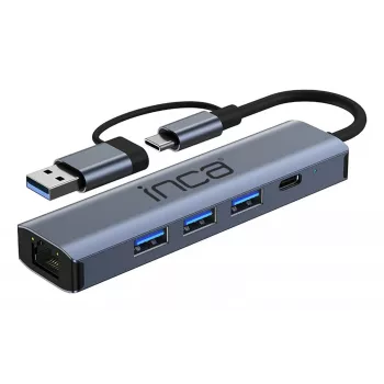 INCA Hub IUTP-5T USB-C/A auf 3x USB-A 3.0 / RJ45 5 Gbit/s Γκρι