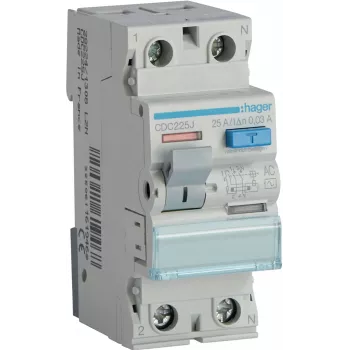 HAGER CDC225J RCCB 1P+N 25A 30mA 6kA AC Διακόπτης Προστασίας Διαφυγής