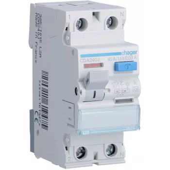 HAGER CDA240J RCCB Διακόπτης Προστασίας Διαφυγής 1P+N 40A 30mA Τύπος A 6kA