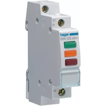 HAGER SVN129 λυχνία σήμανσης, 230V AC, 3 x LED κόκκινο+πράσινο+πορτοκαλί, ράγα DIN
